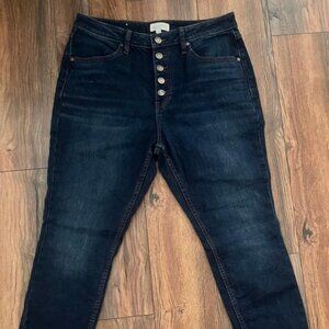 Shyanne Women's High Rise Fringe Hem Front Button Stretch Skinny Jeans